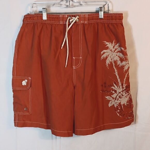 Caribbean Joe Hawaiian Print Men's Swim Trunks - Picture 1 of 5